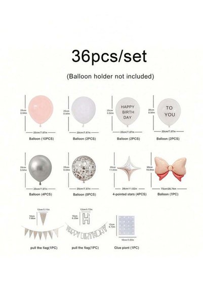 Gernetic A set of 36 birthday decorations that includes a bow-shaped foil bal...