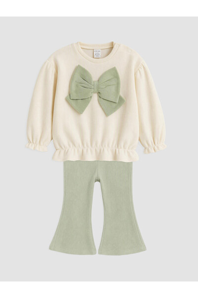 LC Waikiki Rmz Gi̇yi̇m Farkiyla Bow Detailed Baby Girl Sweatshirt and Leggings