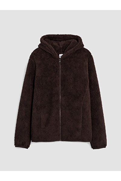 LC Waikiki Hooded girl's plush zippered sweatshirt