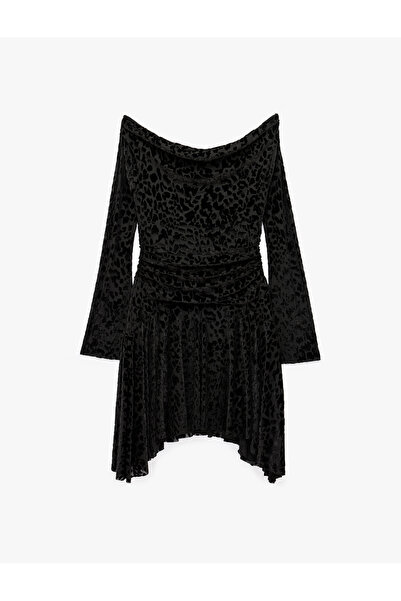 Koton Slim Fit Long Spanish Sleeves Textured Off the Shoulder Boat Neck Asymm...