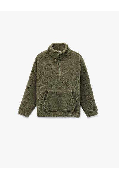 Koton Long Sleeve High Collar Oversized Plush Sweatshirt with Zippered Kangar...