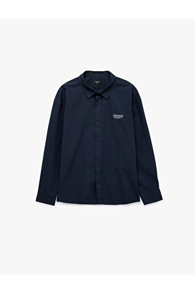 Koton Regular Fit Cotton Classic Collar Embroidered Poplin Long Sleeve Shirt