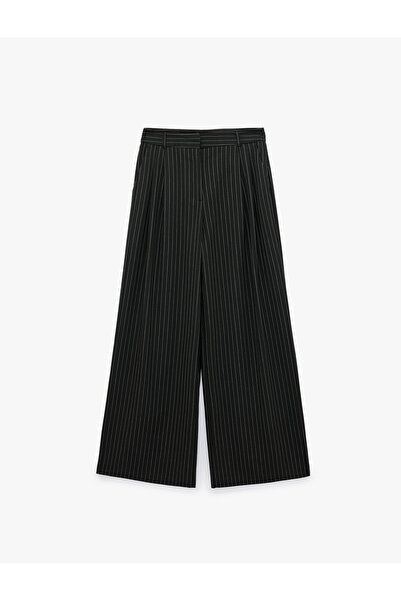 Koton Belted Pocketed Striped Pleated Wide Leg Fabric Trousers