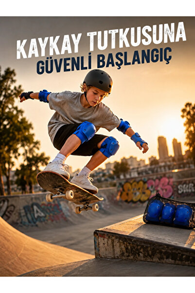Hubrendy Tekno Mavi Çocuk Koruyucu Dizlik Dirseklik ve El Bilek Koruyucu Seti...