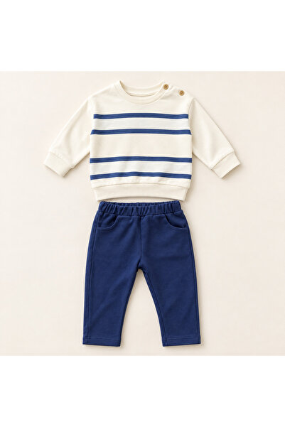 Kusi Marine Stripe Organik Pamuk Bebek Takımı – Ekru/Lacivert