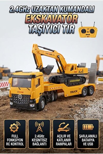 Tıfıl Toys Uzaktan Kumandalı Şarjlı Axor & Römorklu Ekskavatör Taşıyıcı Tır 8...