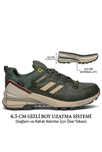 gizlitopuk 6.5 cm Boy Uzatan Gizli Topuk Haki Erkek Outdoor Ayakkabı GTsolaz1700
