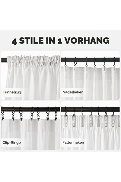 MRTREES Perdele scurte din in transparent 140x137 cm, set de 2 cu cârlige – Alb
