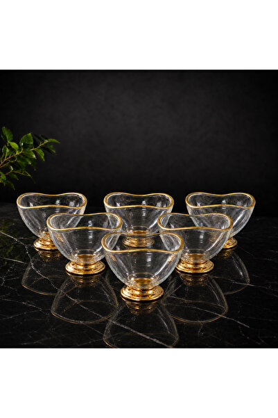 Elta Collection Gold Metal Ayaklı Cam Dekoratif Sunumluk Kase, Lüks Şekerlik,...
