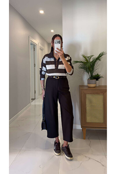 BİRCANÇİL Mula Brown Barrel Fabric Trousers