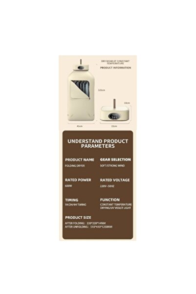 Generic Brand Uscator de haine electric, cu incalzire rapida, afisaj digital si husa protectoare, 45 x 25 x 95 cm