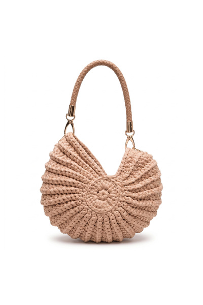 MYRTILUS Crochet Hobo Bag, Crochet Purse, Boho Shell Woven Handbag - Beige