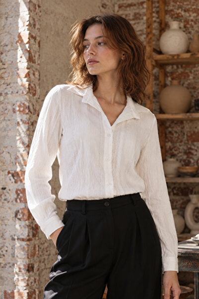 armonika Women's White-Striped Long Sleeve Shirt Arm-27K001015