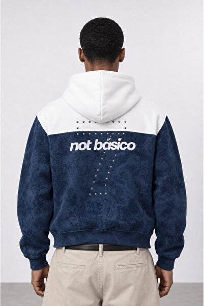 Respire Erkek Not Básico Baskılı Yıkamalı Oversize Hoodie Lacivert