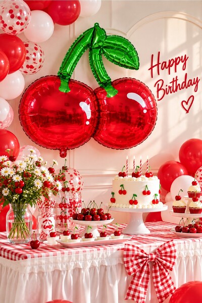 Bkmc Cherry Foil Balloon 90X64 cm 1 Piece Large Cherry Balloon Birthday Party...