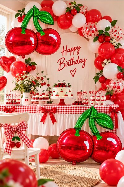 Bkmc Kiraz Folyo Balon 90x64 cm 1 Adet Büyük Kiraz Balonu Doğum Günü Parti Süsü Dekorasyon Folyo Balon Doğum Günü Parti Seti Süsü
