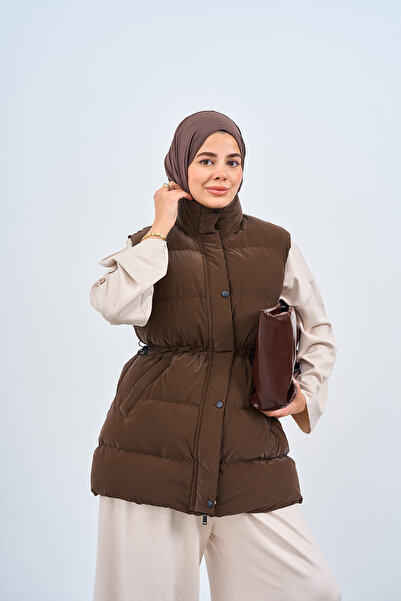 LOCCO Kadın Beli Ayarlanabilir Çıtçıtlı Süet Yelek Kahverengi