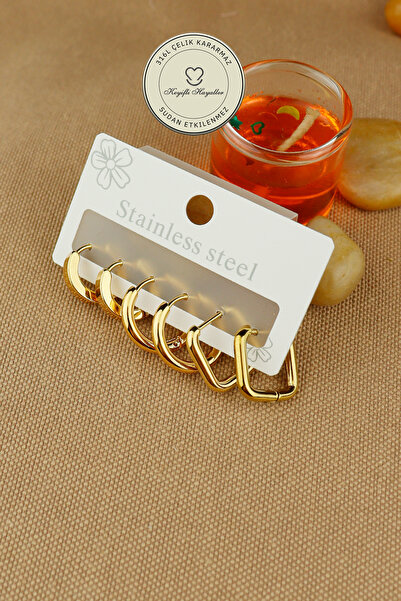 Keyifli Hayaller Steel Earring Set - Square Round Hoop Minimal Earring Set 3 ...