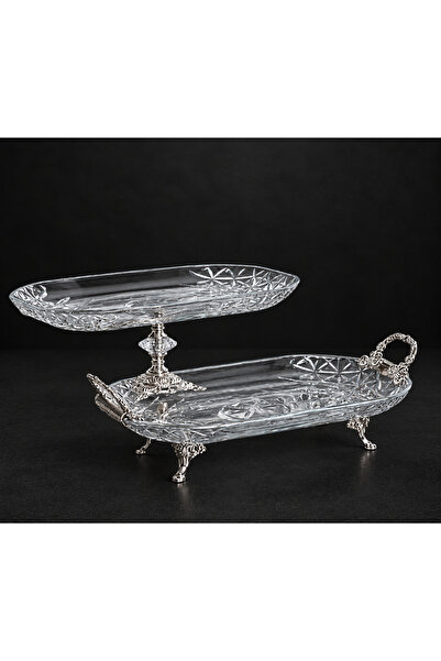 Elta Collection 2-Piece Crystal Silver Metal Legged Rectangular Cake Presenta...