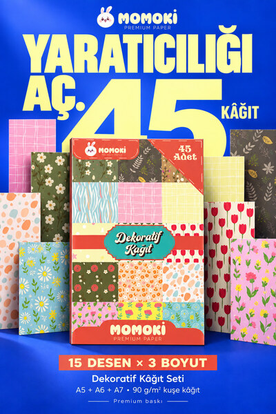 Scrapbook Kağıt Seti Kır Çiçekleri ve Pastel Desenler 45 Adet A5 A6 A7