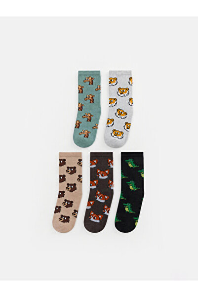 LC Waikiki Rmz Gi̇yi̇m Farkiyla 5-Pack Embroidered Boys' Socks