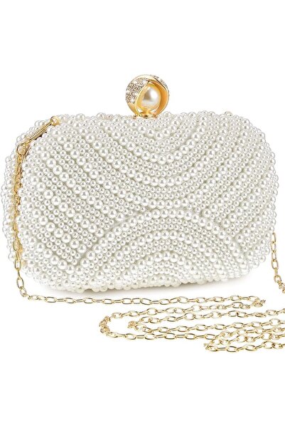 Xuhal Pearl Clutch Purse Women Evening Bag Beaded Handbag Artificial Pearl Br...