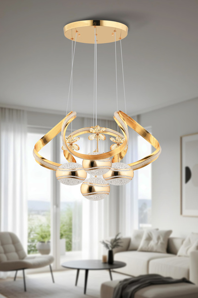 İstanbul Avize Liva 4'lü Gold (Rodin) Kumandalı Led 3 Renk Ledli Modern Avize