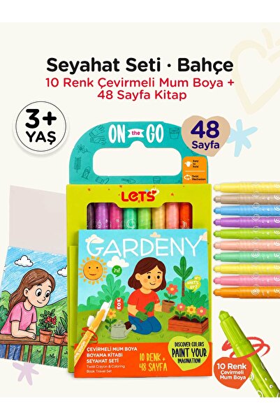 Lets Mum Boya Seyahat Seti – 10 Renk + Boyama Kitabı Bahçe Temalı | Let's