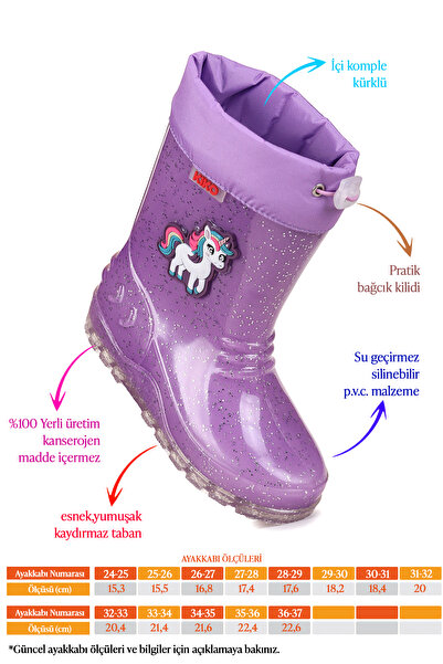 Kiko Kids Rainy Unicorn Su Geçirmez Kız Çocuk Yağmur Çizmesi