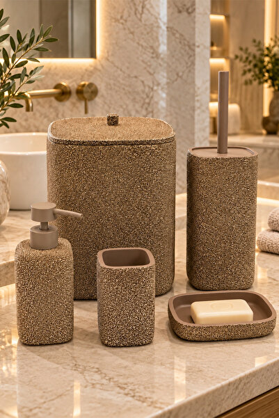 ACAR Laduree Brown 5 Parça Banyo Aksesuar Seti