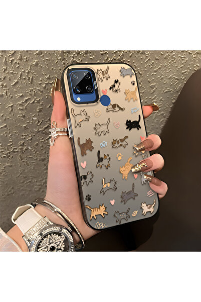 PATTERNOVA Realme C15/C25/C25S Uyumlu Basit Çizim Farklı Pozlarda Kediler Kal...