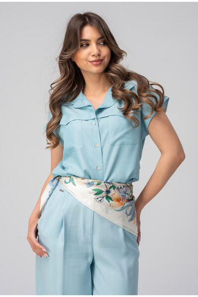 HERMOSA Luisa Short-Sleeved Women's Shirt Aqua Solid Color 2604500191436