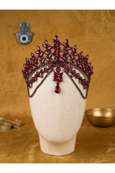 Şafak Bindallı Taşlı Kına Tacı Sallantılı Alın Detaylı Bindallı ve Kaftan Saç...