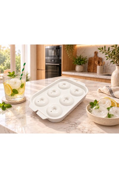 Pazar Kapısı Donut Ice Mold 6-Piece Ring Ice Tray with Lid – Donut Shaped Ice Mold for Drinks and Cocktails White
