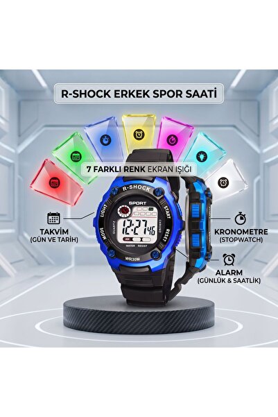 Ct 7 Renk Işıklı Dijital Çocuk Saati - Alarm-Takvim-Kronometre