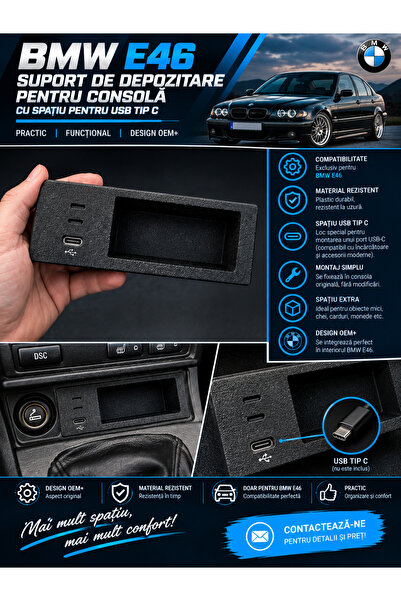 Generic Brand Suport Consolă BMW E46 cu Spațiu pentru USB Type-C