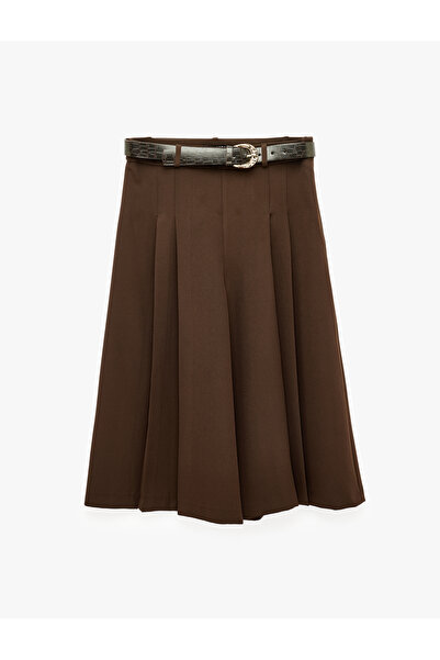 Koton Comfortable Fit Pocketed Belted Pleated Midi Skirt Trousers