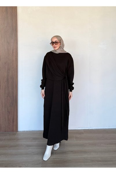 Ulugöl Tekstil فستان طويل برباط جانبي