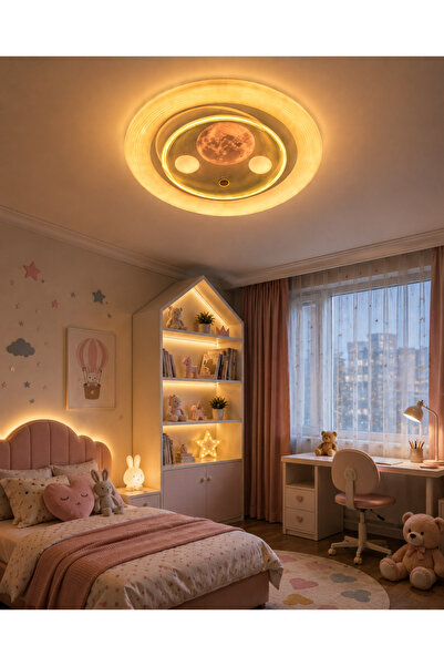 DOLUNAY AVİZE Ay Desenli 3 Renk Kumandalı Modern LED Tavan Lambası