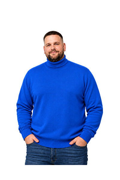 BattalModa Men's Plus Size Saks Blue Full Turtleneck Sweater Xl-2Xl-3Xl-4Xl