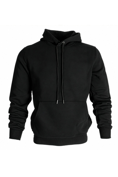 Hediyesepeti Siyah Kadın Kapüşonlu Basic Sweatshirt Kanguru Cepli Hoodie