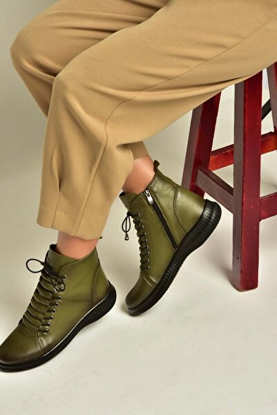 Fox Shoes Z999100903 Green Genuine Leather Comfortable Fit Women's Boots