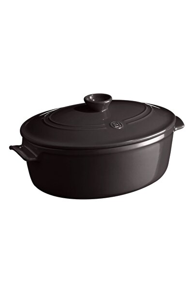 Emile Henry Oval ceramic cooking pot, 33 cm/6 L, Charcoal -