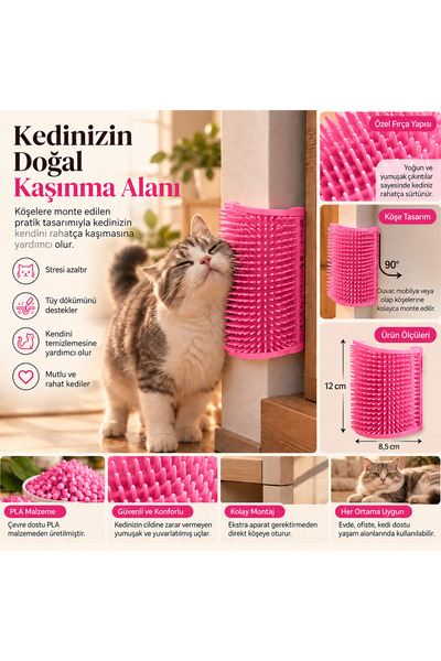 Kedi Köşe Kaşınma ve Sürtünme Aparatı – Duvar ve Mobilya Köşesi Kedi Kaşıma Fırçası – 3D Baskı PLA Beyaz