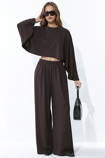 Hiccup Modal Touch Oversize Bolero Bluz & Palazzo Pantolon Örme Alt-Üst Takım