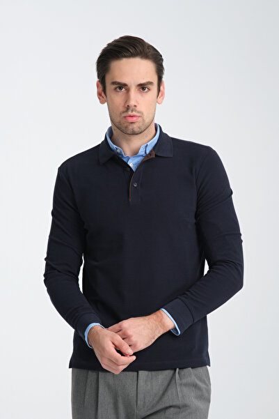 Frappoli Blum Men's Navy Blue Waffle Patterned Regular Fit Polo Collar Sweats...