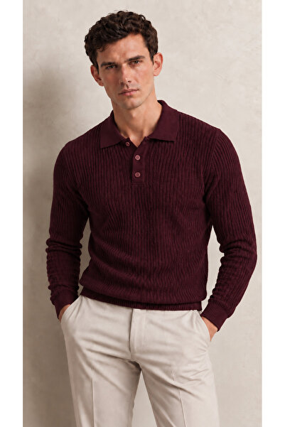 viyamen Men's Polo Collar Buttoned Long Sleeve Ribbed Knit Sweater