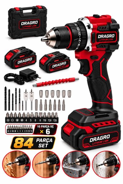 Dragro 21v Çelik Mandren Kömürsüz Motor Darbeli Şarjlı Matkap Vidalama