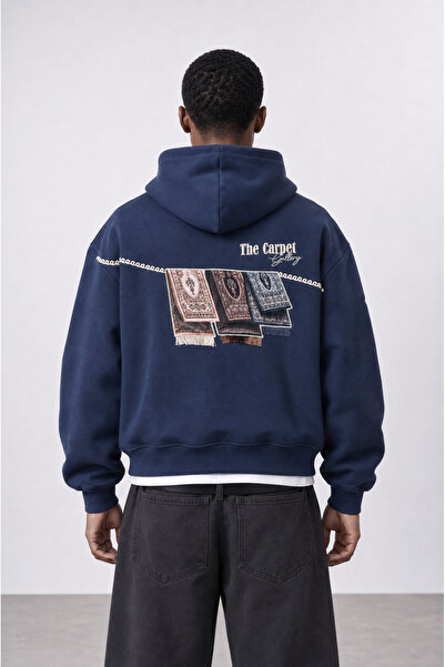 Respire Erkek Carpet Patch Detaylı Oversize Hoodie Lacivert