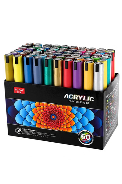NaSaDAN JUPAI 60 Renk Akrilik Marker Kalem Seti – 4 mm Uçlu Akrilik Boya Kale...